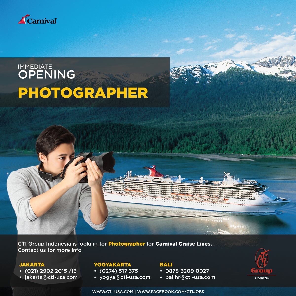 Lowongan Photographer untuk kapal Carnival Cruise Lines! | KapalAku  Komunitas Perkapalan
